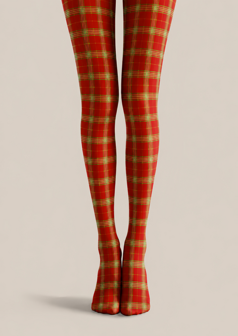 Classic Christmas Red Plaid Patterned Pantyhose Tights D68-1