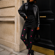 Pink Heart Black Pantyhose Cute Date Night Tights D68-10