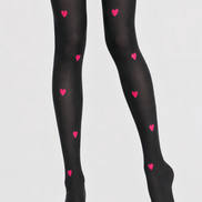 Pink Heart Black Pantyhose Cute Date Night Tights D68-10