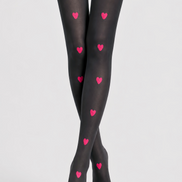Pink Heart Black Pantyhose Cute Date Night Tights D68-10