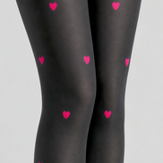 Pink Heart Black Pantyhose Cute Date Night Tights D68-10