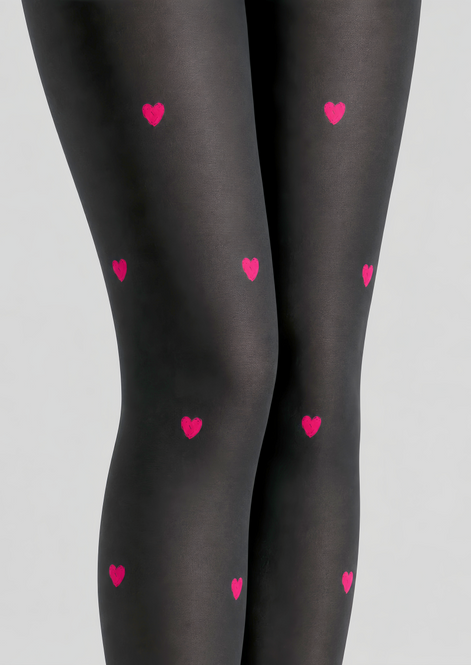 Pink Heart Black Pantyhose Cute Date Night Tights D68-10