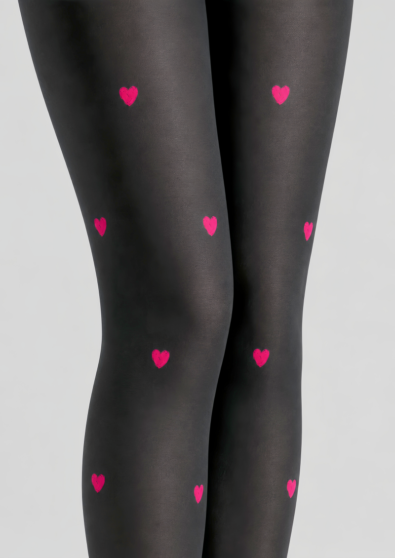 Pink Heart Black Pantyhose Cute Date Night Tights D68-10