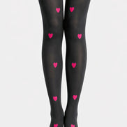 Pink Heart Black Pantyhose Cute Date Night Tights D68-10