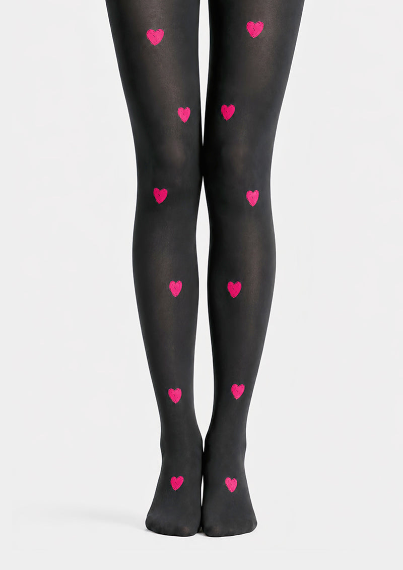 Pink Heart Black Pantyhose Cute Date Night Tights D68-10