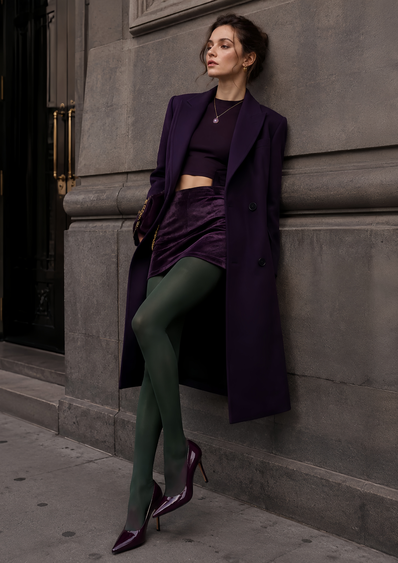Dark Green Everyday Tights Solid Color Pantyhose D68-13
