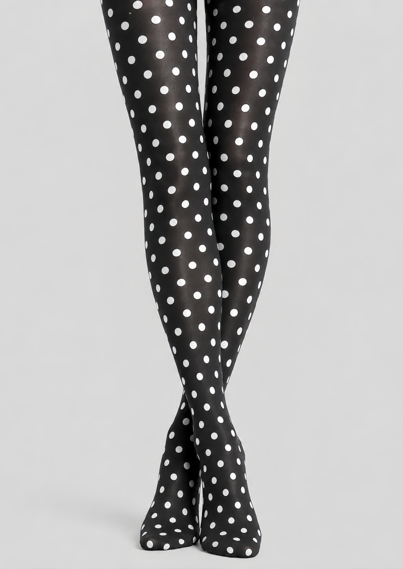 Black White Polka Dot Tights Classic Everyday Hosiery D68-14