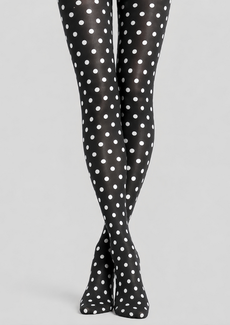 Black White Polka Dot Tights Classic Everyday Hosiery D68-14