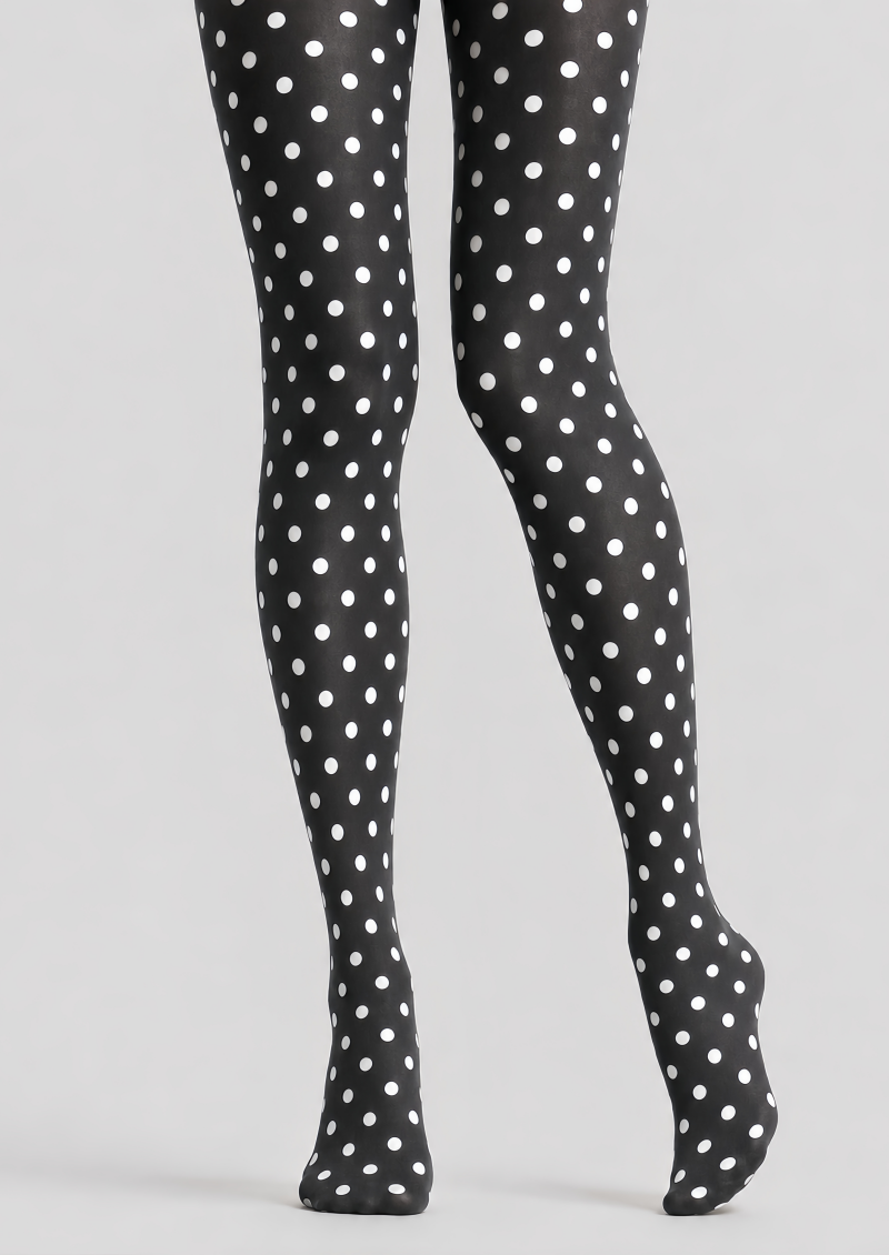 Black White Polka Dot Tights Classic Everyday Hosiery D68-14