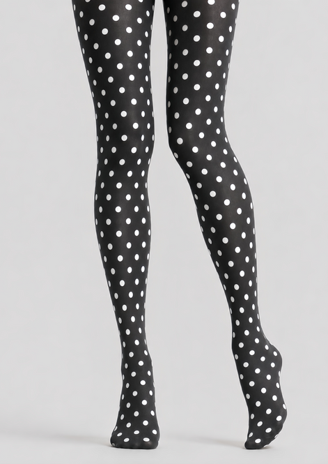 Black White Polka Dot Tights Classic Everyday Hosiery D68-14