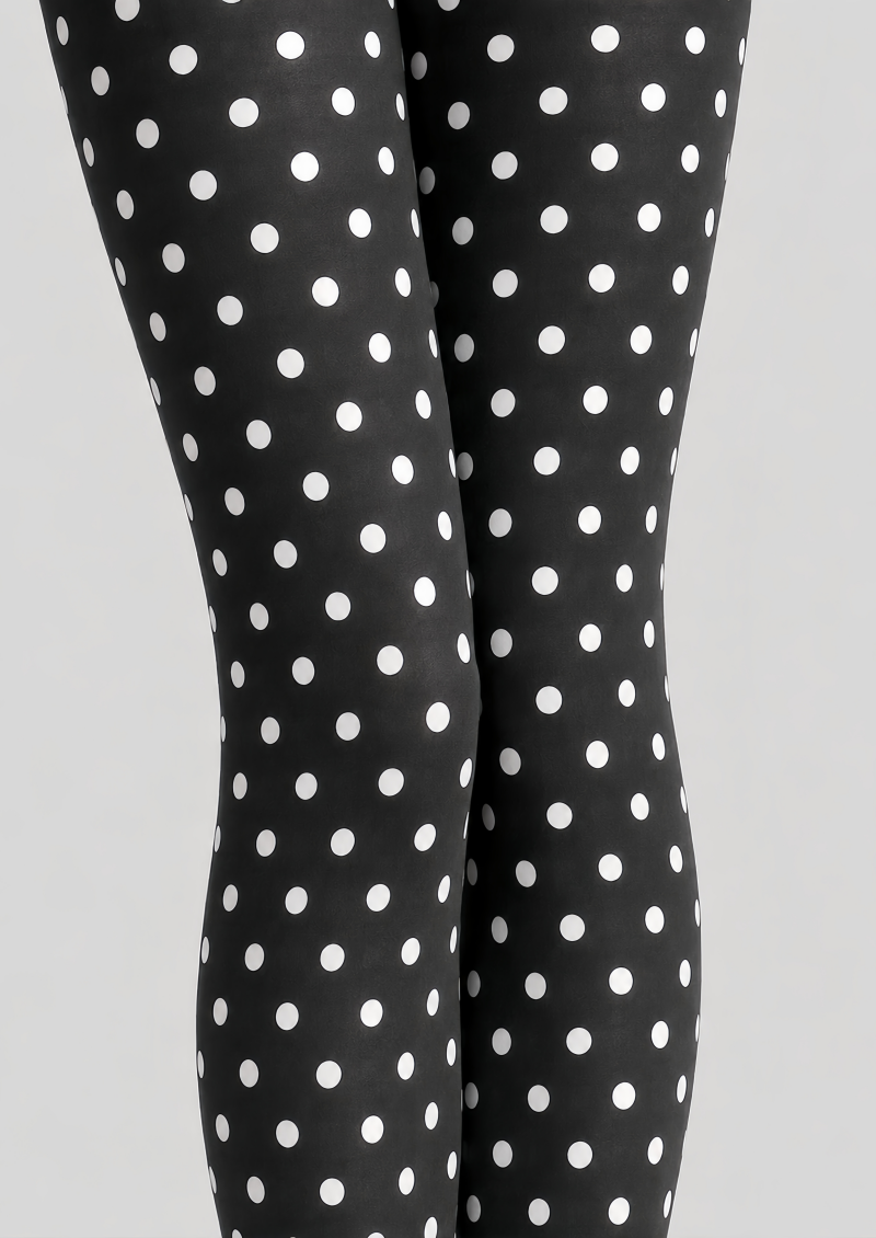 Black White Polka Dot Tights Classic Everyday Hosiery D68-14