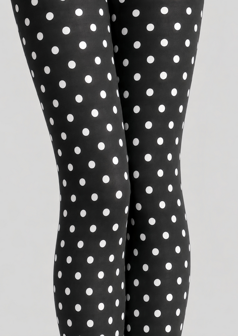 Black White Polka Dot Tights Classic Everyday Hosiery D68-14