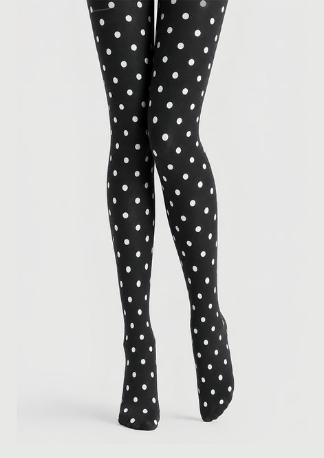 Black White Polka Dot Tights Classic Everyday Hosiery D68-14