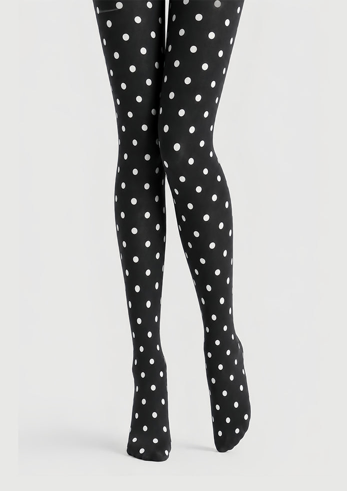 Black White Polka Dot Tights Classic Everyday Hosiery D68-14