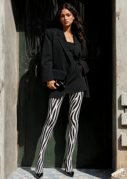 Black White Zebra Print Tights Animal Pattern Pantyhose D68-15