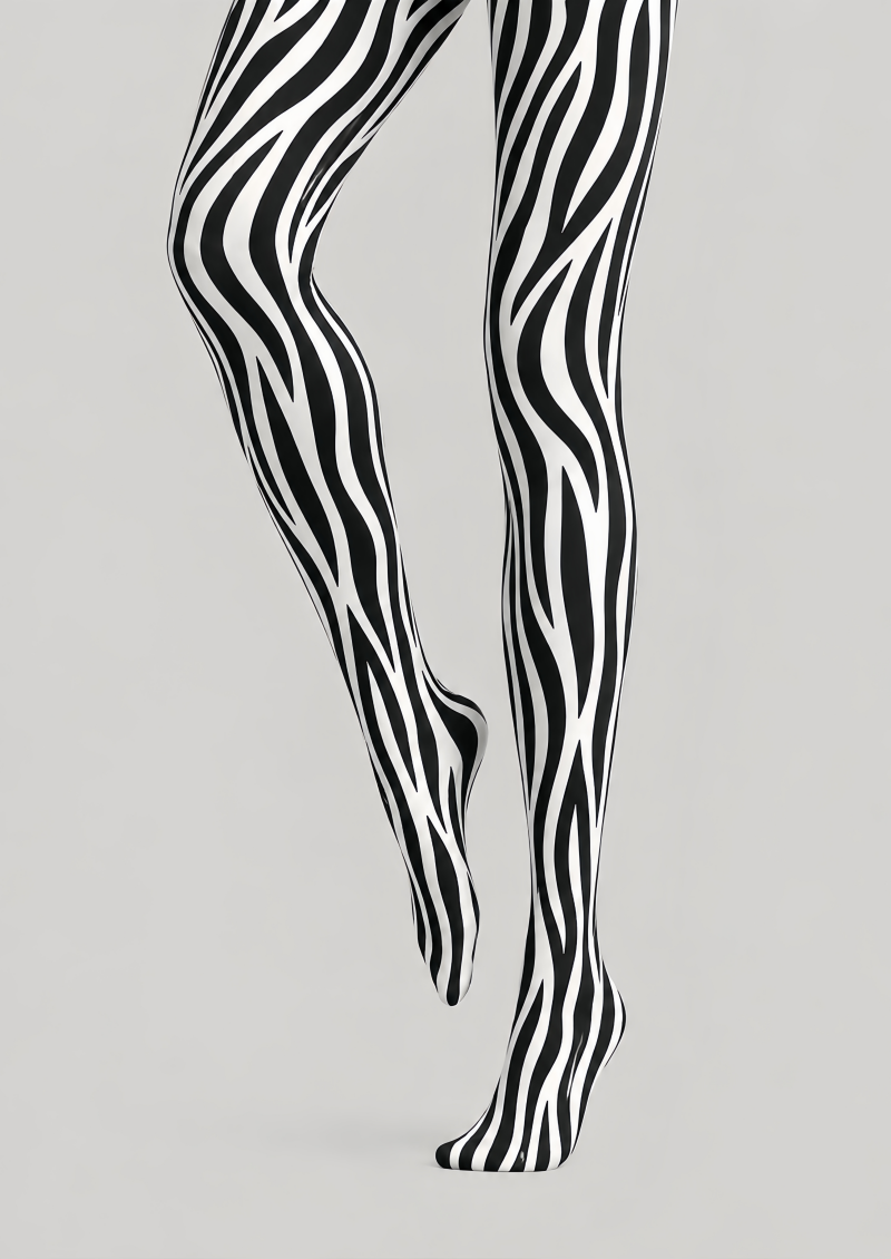 Black White Zebra Print Tights Animal Pattern Pantyhose D68-15