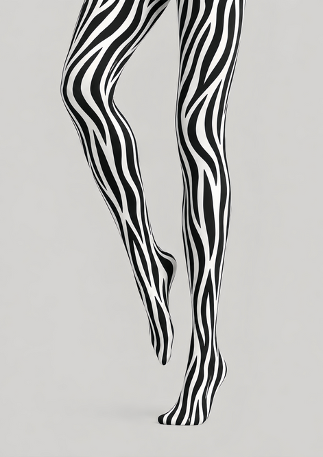 Black White Zebra Print Tights Animal Pattern Pantyhose D68-15