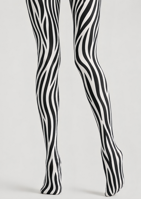 Black White Zebra Print Tights Animal Pattern Pantyhose D68-15