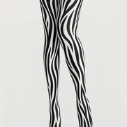Black White Zebra Print Tights Animal Pattern Pantyhose D68-15