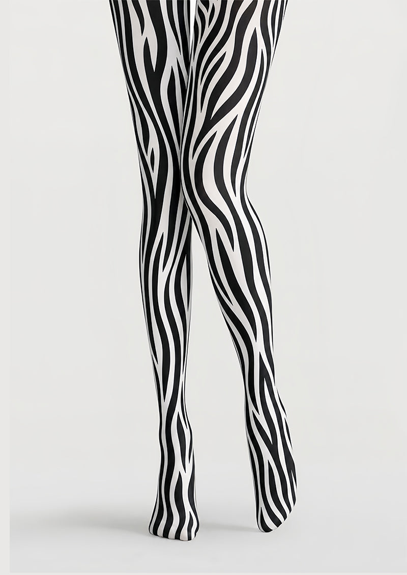 Black White Zebra Print Tights Animal Pattern Pantyhose D68-15