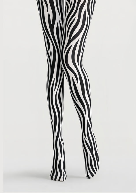 Black White Zebra Print Tights Animal Pattern Pantyhose D68-15
