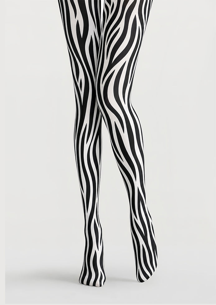 Black White Zebra Print Tights Animal Pattern Pantyhose D68-15