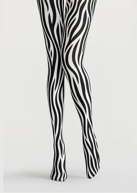 Black White Zebra Print Tights Animal Pattern Pantyhose D68-15