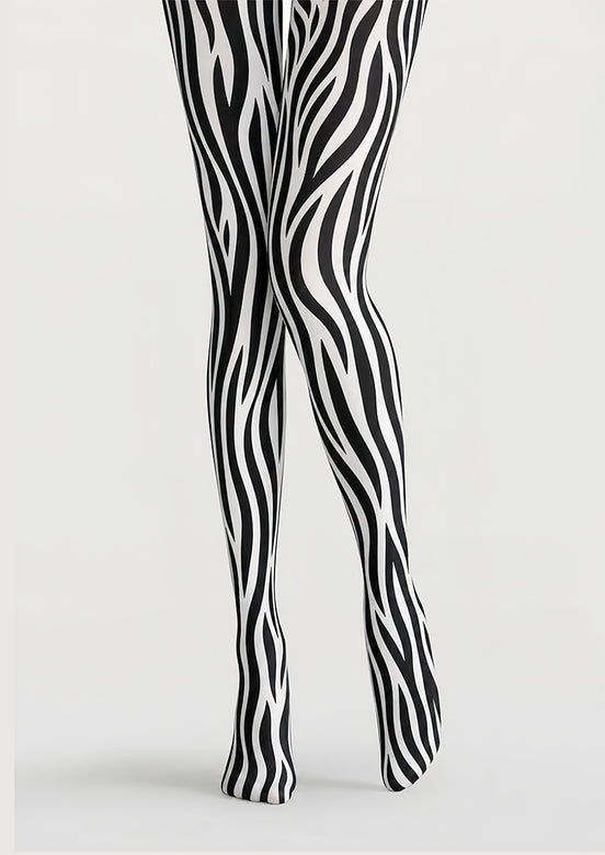 Black White Zebra Print Tights Animal Pattern Pantyhose D68-15