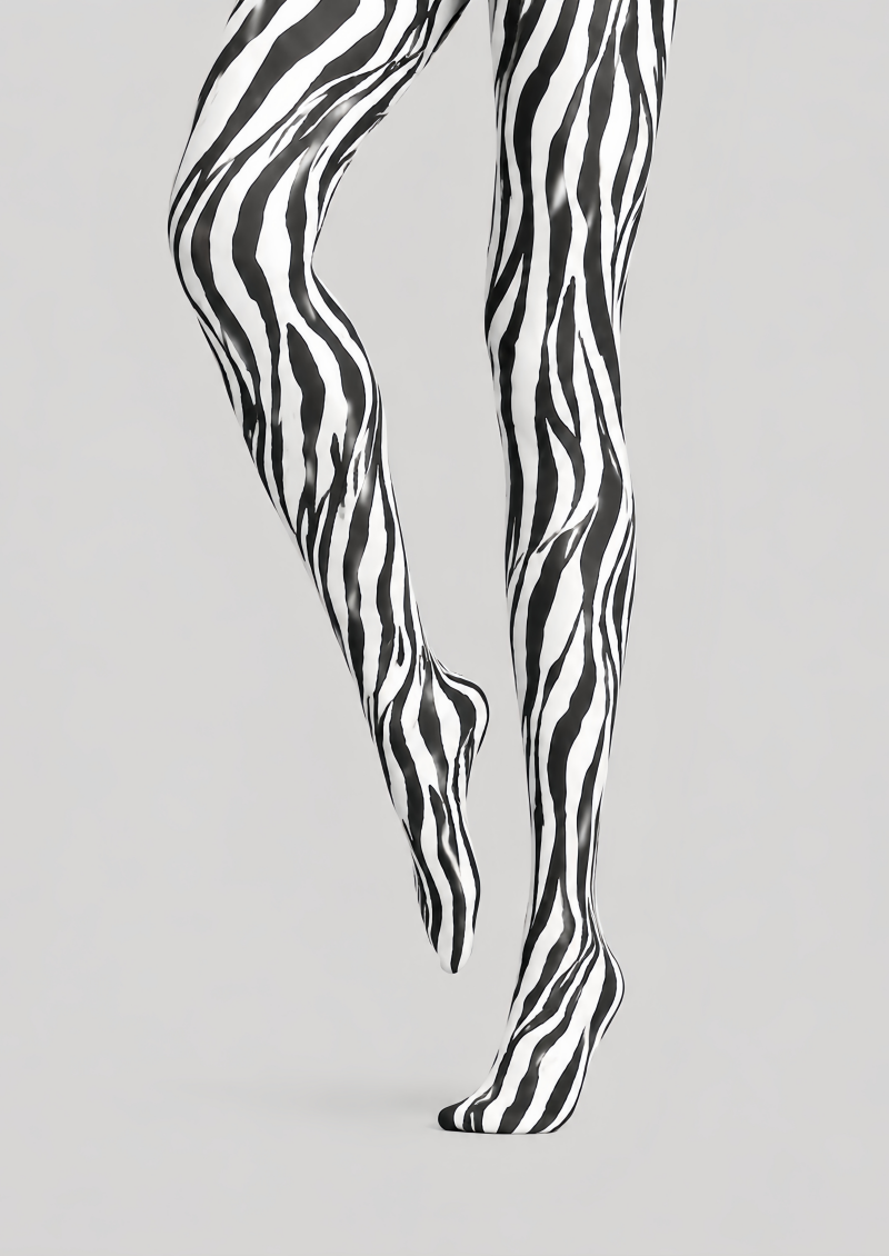 Black White Zebra Print Tights Animal Pattern Pantyhose D68-15