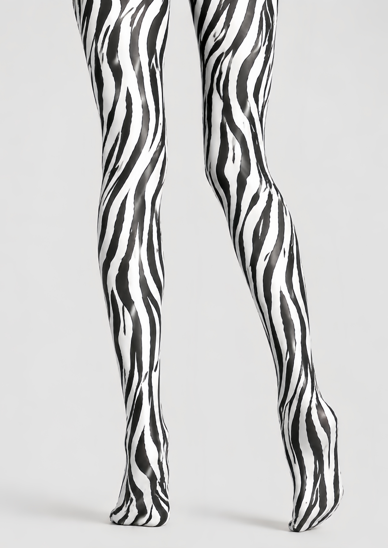 Black White Zebra Print Tights Animal Pattern Pantyhose D68-15