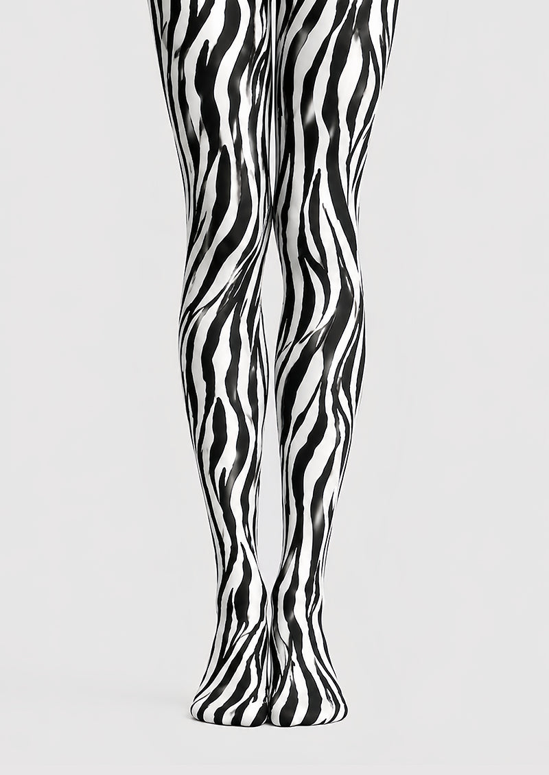 Black White Zebra Print Tights Animal Pattern Pantyhose D68-15