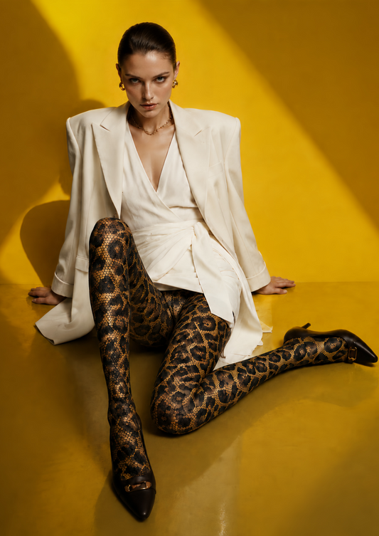 Leopard Print Tights Gold Black Night Out Hosiery D68-16