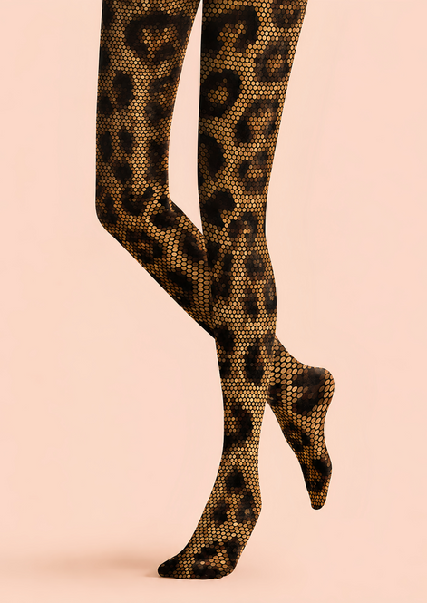 Leopard Print Tights Gold Black Night Out Hosiery D68-16