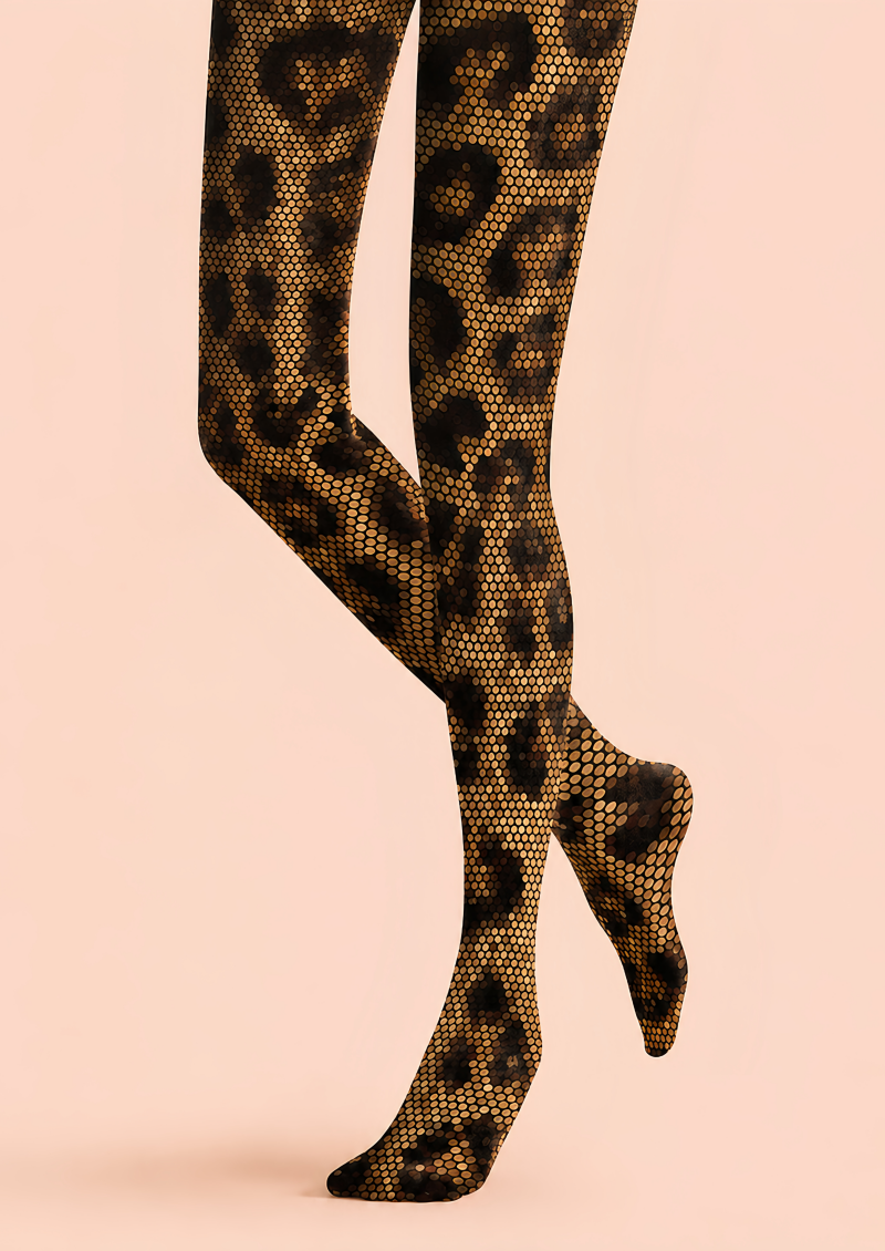 Leopard Print Tights Gold Black Night Out Hosiery D68-16