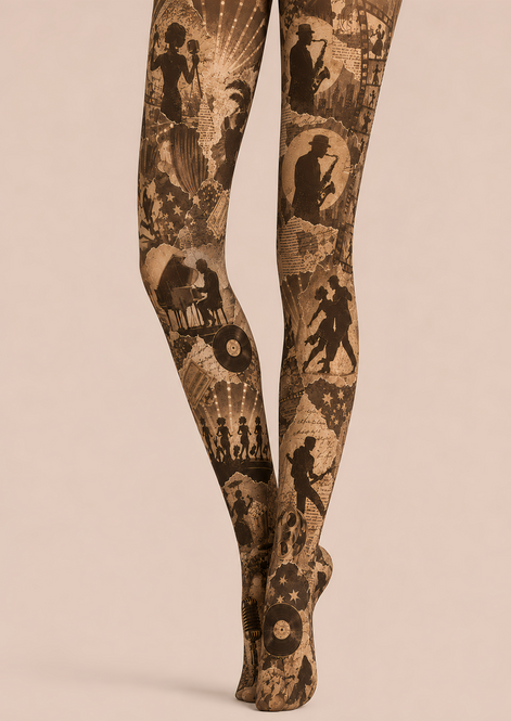 Vintage Jazz Music Festival Tights Graphic Pantyhose D68-17