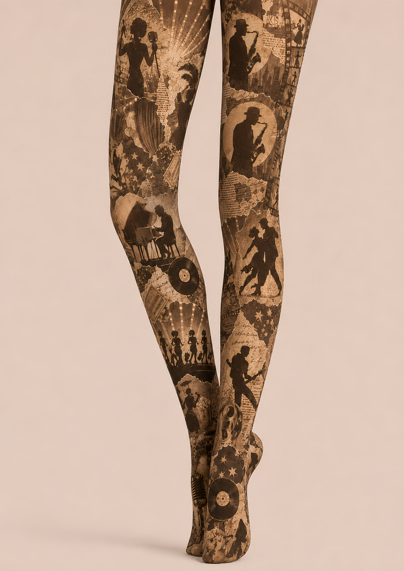 Vintage Jazz Music Festival Tights Graphic Pantyhose D68-17