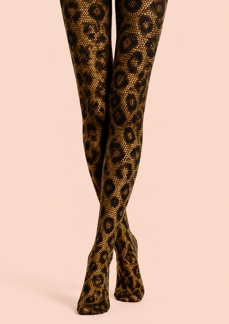 Leopard Print Tights Gold Black Night Out Hosiery D68-16