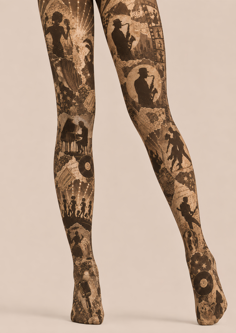 Vintage Jazz Music Festival Tights Graphic Pantyhose D68-17