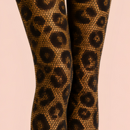Leopard Print Tights Gold Black Night Out Hosiery D68-16