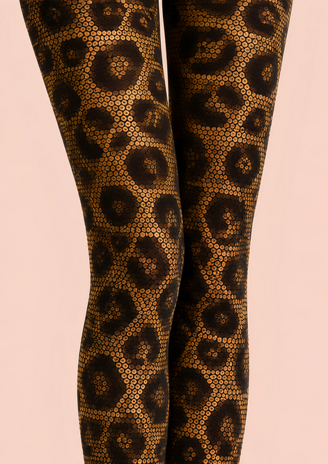 Leopard Print Tights Gold Black Night Out Hosiery D68-16