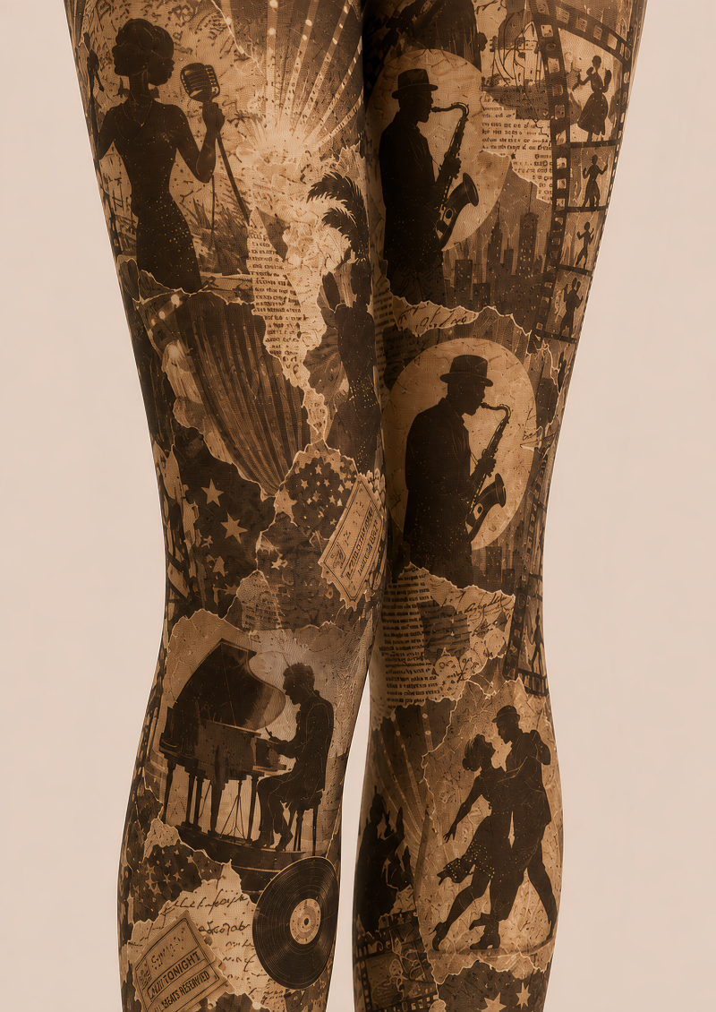 Vintage Jazz Music Festival Tights Graphic Pantyhose D68-17