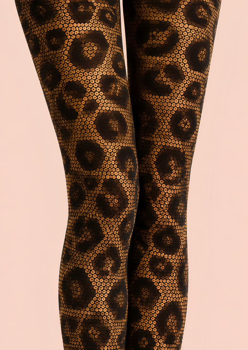 Leopard Print Tights Gold Black Night Out Hosiery D68-16