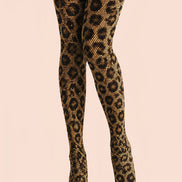 Leopard Print Tights Gold Black Night Out Hosiery D68-16