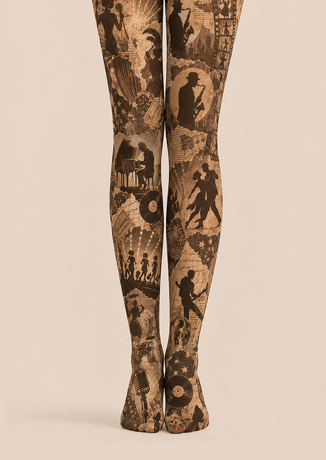 Vintage Jazz Music Festival Tights Graphic Pantyhose D68-17