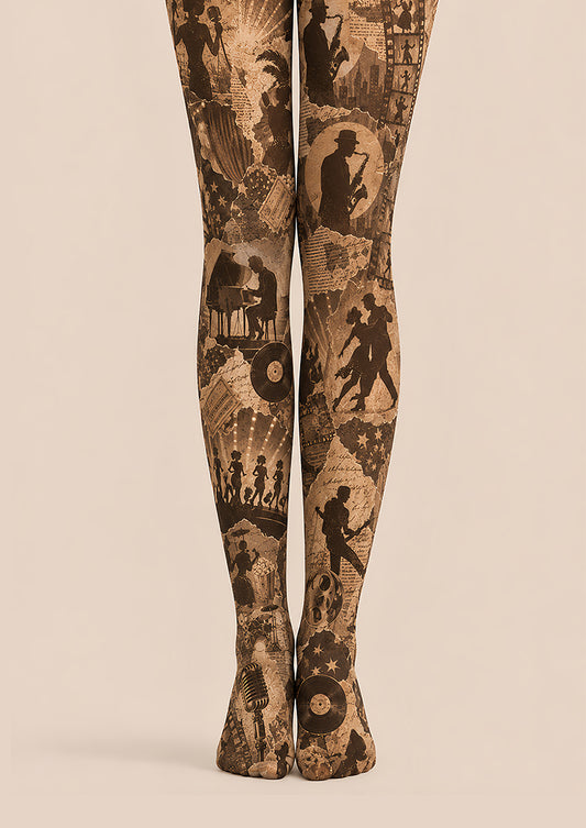 Vintage Jazz Music Festival Tights Graphic Pantyhose D68-17