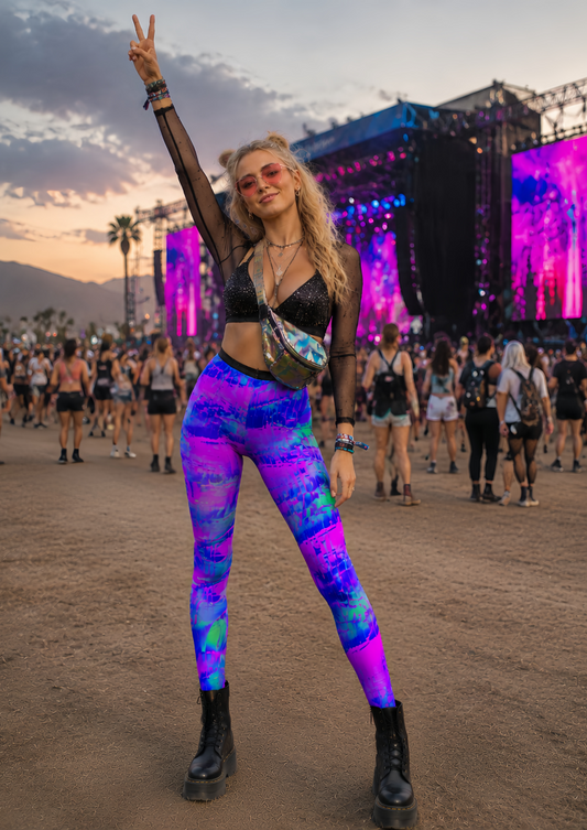Neon Abstract Graphic Tights Rave Festival Pantyhose D68-19