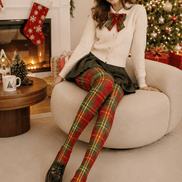 Christmas Red Green Tartan Plaid Tights Hosiery Pantyhose D68-2