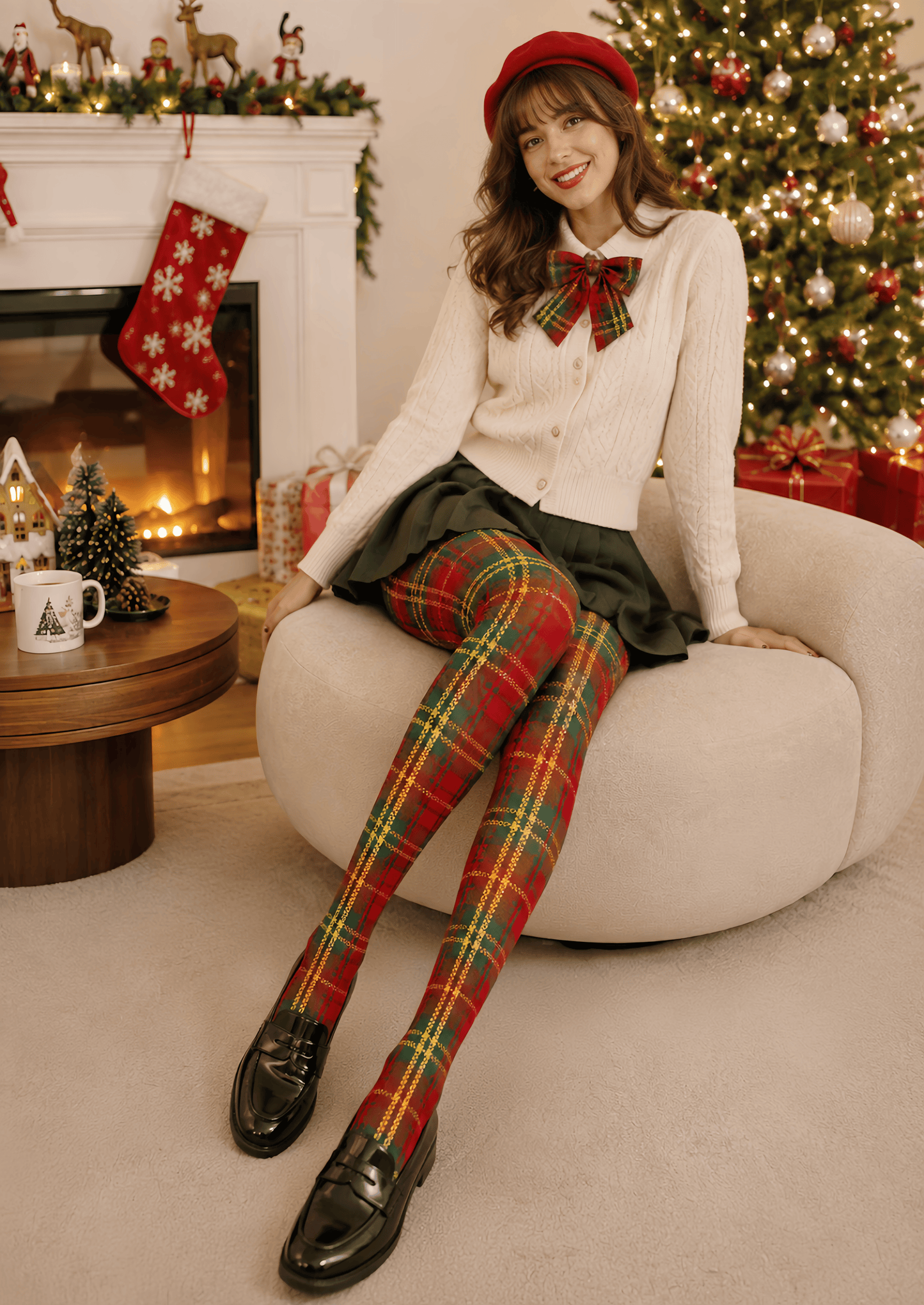 Christmas Red Green Tartan Plaid Tights Hosiery Pantyhose D68-2