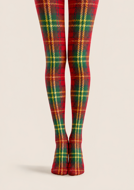 Christmas Red Green Tartan Plaid Tights Hosiery Pantyhose D68-2