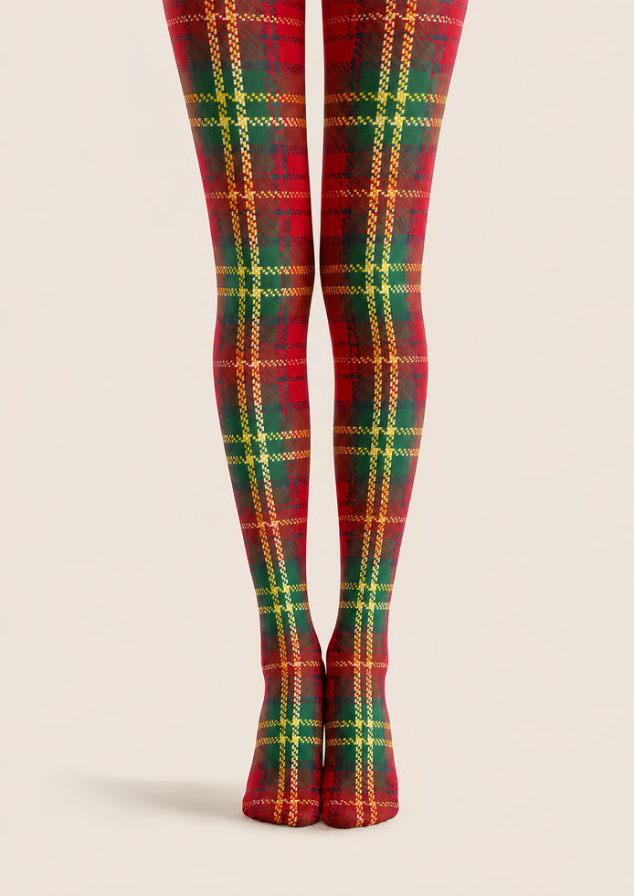 Christmas Red Green Tartan Plaid Tights Hosiery Pantyhose D68-2
